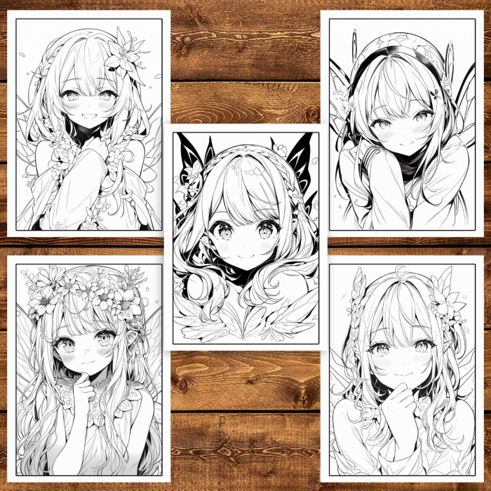 Carte de colorat pentru adulti, 45 de ilustratii, Anime Fairies - Volumul III, 96 pagini [5]