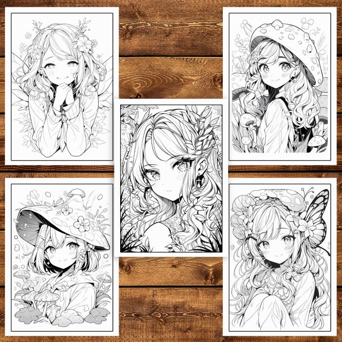 Carte de colorat pentru adulti, 45 de ilustratii, Anime Fairies - Volumul III, 96 pagini [6]