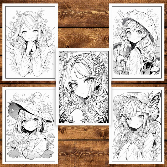 Carte de colorat pentru adulti, 45 de ilustratii, Anime Fairies - Volumul III, 96 pagini [6]