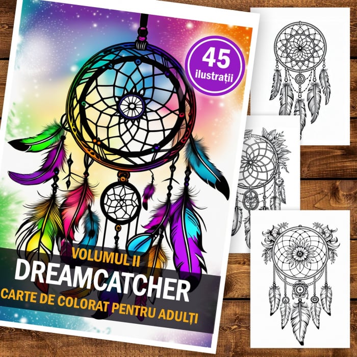 Carte de colorat pentru adulti, 45 de ilustratii, Dreamcatcher - Volumul II, 96 pagini [2]