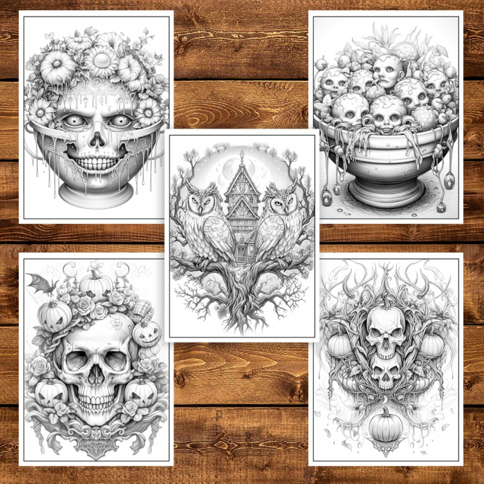 Carte de colorat pentru adulti, 45 de ilustratii, Halloween, 96 pagini [5]
