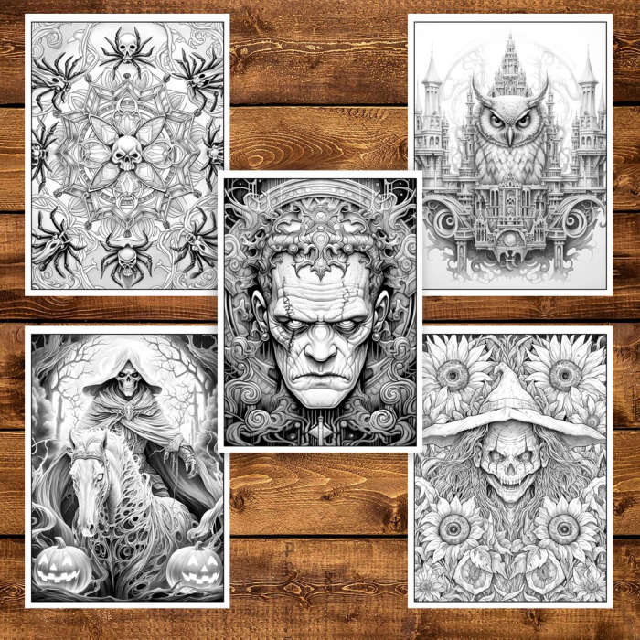 Carte de colorat pentru adulti, 45 de ilustratii, Halloween, 96 pagini [4]