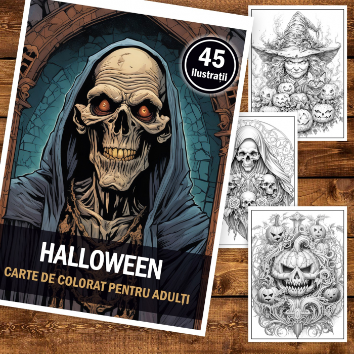 Carte de colorat pentru adulti, 45 de ilustratii, Halloween, 96 pagini [2]