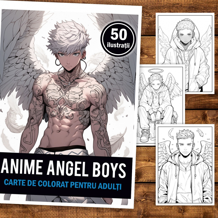 Carte de colorat pentru adulti, 50 de ilustratii, Anime Angel Boys, 106 pagini [2]