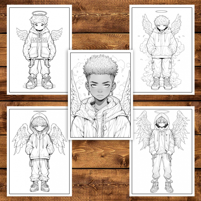Carte de colorat pentru adulti, 50 de ilustratii, Anime Angel Boys, 106 pagini [6]