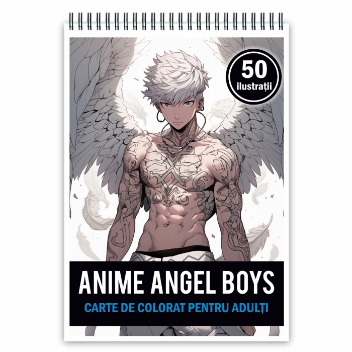Carte de colorat pentru adulti, 50 de ilustratii, Anime Angel Boys, 106 pagini [1]