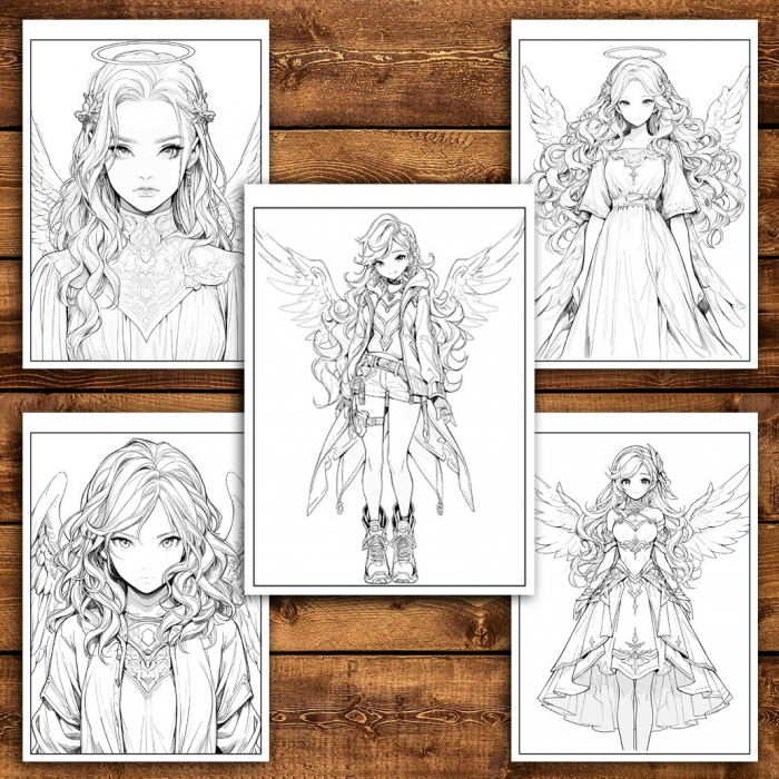 Carte de colorat pentru adulti, 50 de ilustratii, Anime Angel Girls, 106 pagini [4]