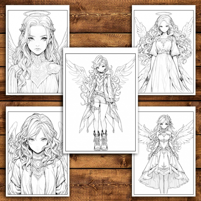 Carte de colorat pentru adulti, 50 de ilustratii, Anime Angel Girls, 106 pagini [4]
