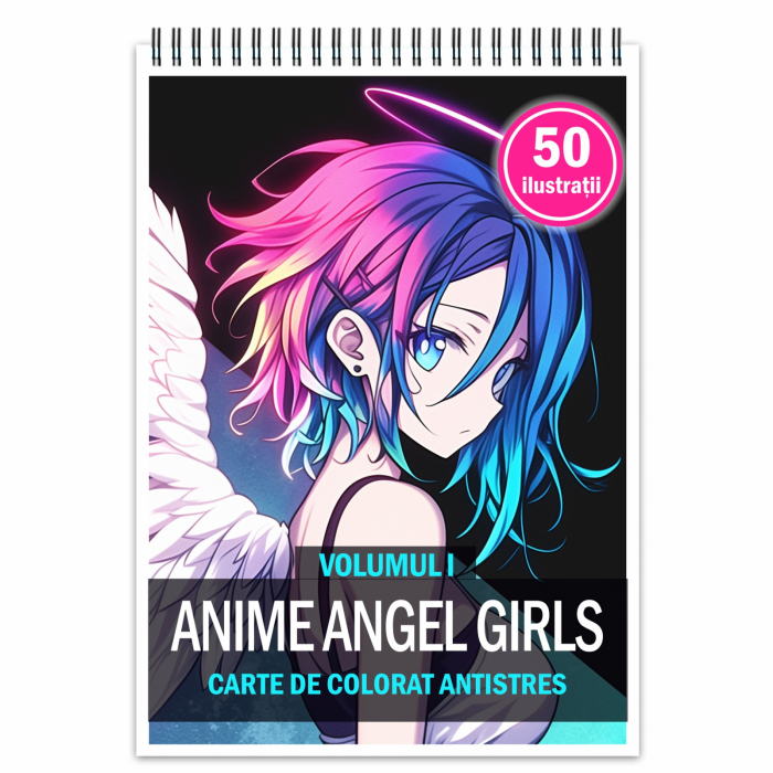 Carte de colorat pentru adulti, 50 de ilustratii, Anime Angel Girls, 106 pagini [1]