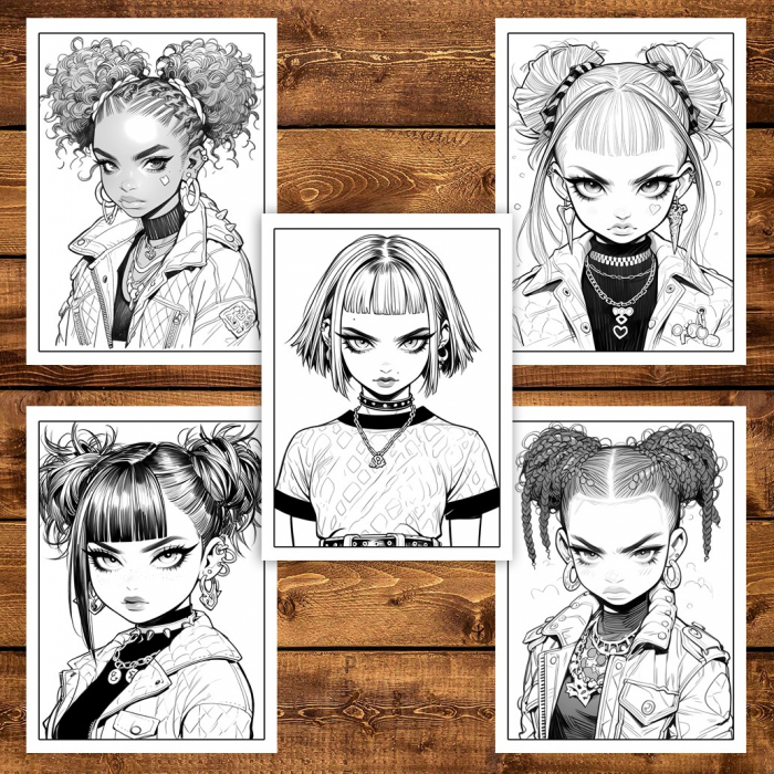 Carte de colorat pentru adulti, 50 de ilustratii, Anime Bad Teens - Volumul I, 106 pagini [5]