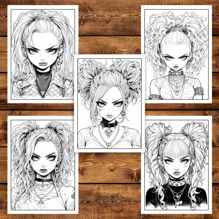 Carte de colorat pentru adulti, 50 de ilustratii, Anime Bad Teens - Volumul I, 106 pagini [6]
