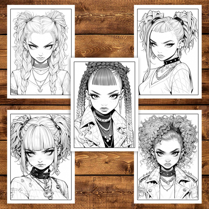 Carte de colorat pentru adulti, 50 de ilustratii, Anime Bad Teens - Volumul I, 106 pagini [4]