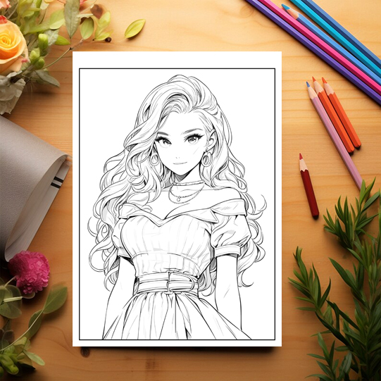 Carte de colorat pentru adulti, 50 de ilustratii, Anime Barbie Girls - Volumul I, 106 pagini [5]
