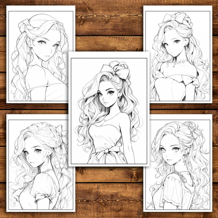 Carte de colorat pentru adulti, 50 de ilustratii, Anime Barbie Girls - Volumul I, 106 pagini [4]