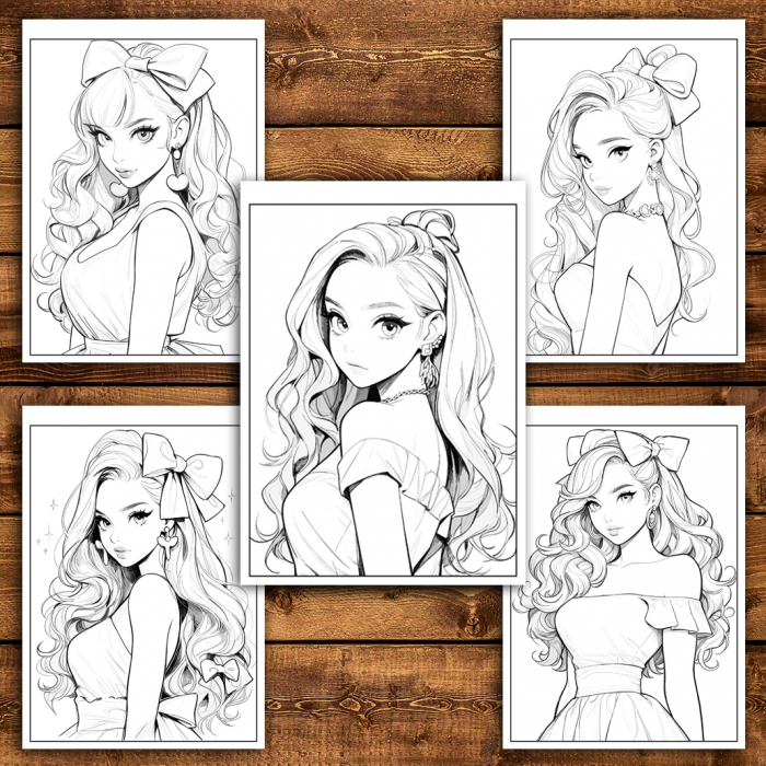 Carte de colorat pentru adulti, 50 de ilustratii, Anime Barbie Girls - Volumul I, 106 pagini [3]