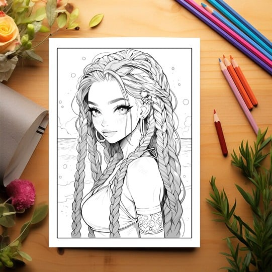 Carte de colorat pentru adulti, 50 de ilustratii, Anime Beach Girls, 106 pagini [6]