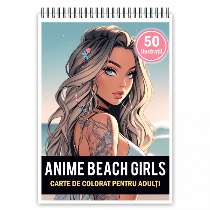 Carte de colorat pentru adulti, 50 de ilustratii, Anime Beach Girls, 106 pagini [1]