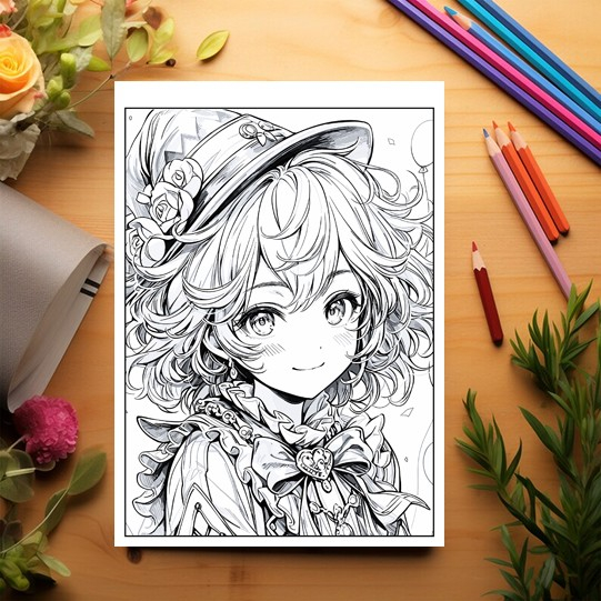 Carte de colorat pentru adulti, 50 de ilustratii, Anime Clown Girls, 106 pagini [2]