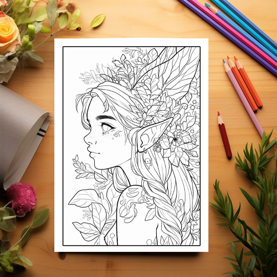 Carte de colorat pentru adulti, 50 de ilustratii, Anime Fairies - Volumul I, 106 pagini [3]