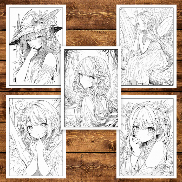 Carte de colorat pentru adulti, 50 de ilustratii, Anime Fairies - Volumul I, 106 pagini [5]