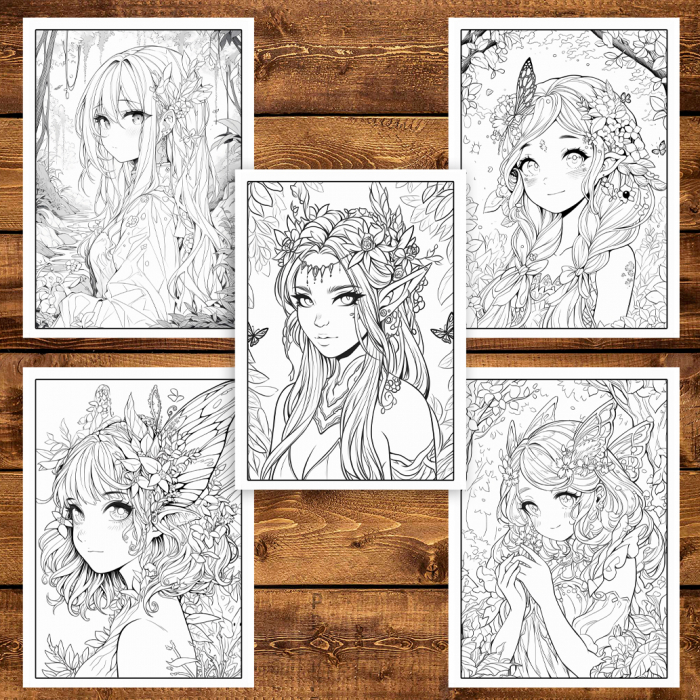 Carte de colorat pentru adulti, 50 de ilustratii, Anime Fairies - Volumul I, 106 pagini [6]
