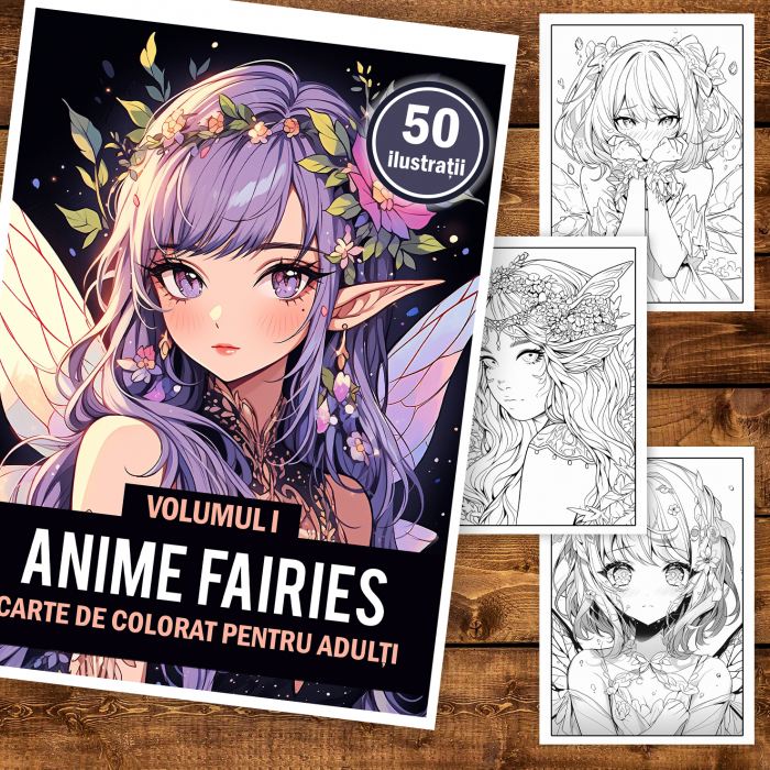 Carte de colorat pentru adulti, 50 de ilustratii, Anime Fairies - Volumul I, 106 pagini [2]