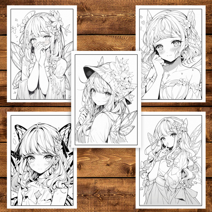 Carte de colorat pentru adulti, 50 de ilustratii, Anime Fairies - Volumul I, 106 pagini [4]