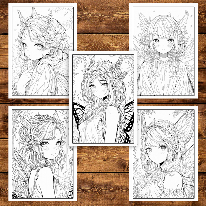 Carte de colorat pentru adulti, 50 de ilustratii, Anime Fairies - Volumul II, 106 pagini [5]