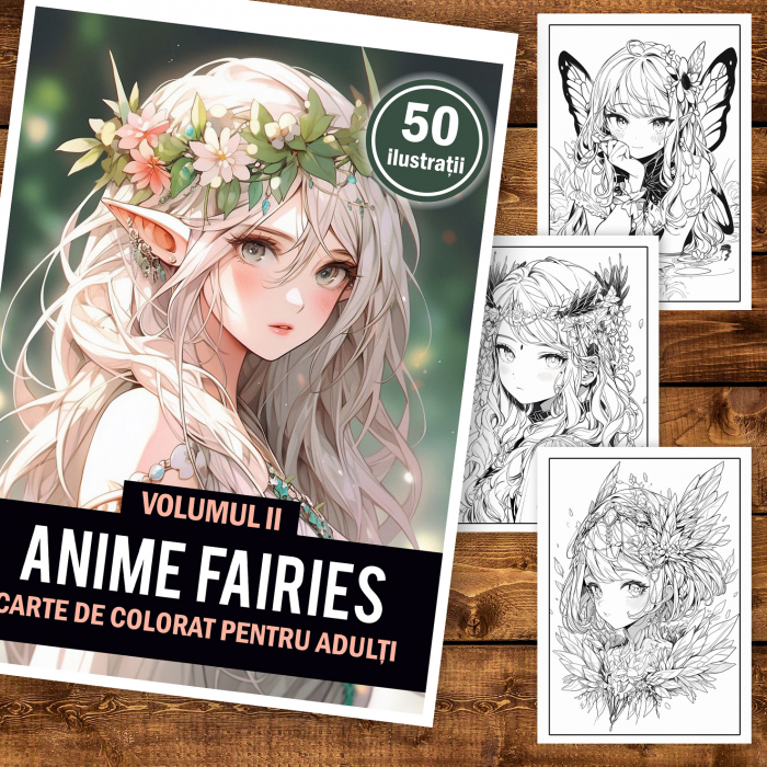 Carte de colorat pentru adulti, 50 de ilustratii, Anime Fairies - Volumul II, 106 pagini [2]