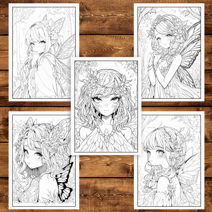 Carte de colorat pentru adulti, 50 de ilustratii, Anime Fairies - Volumul II, 106 pagini [4]