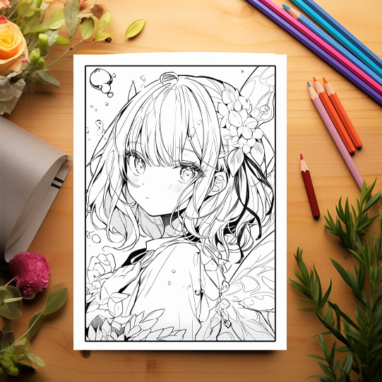 Carte de colorat pentru adulti, 50 de ilustratii, Anime Fairies - Volumul II, 106 pagini [3]