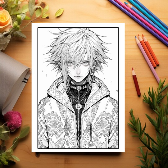 Carte de colorat pentru adulti, 50 de ilustratii, Anime Goth Boys, 106 pagini [3]