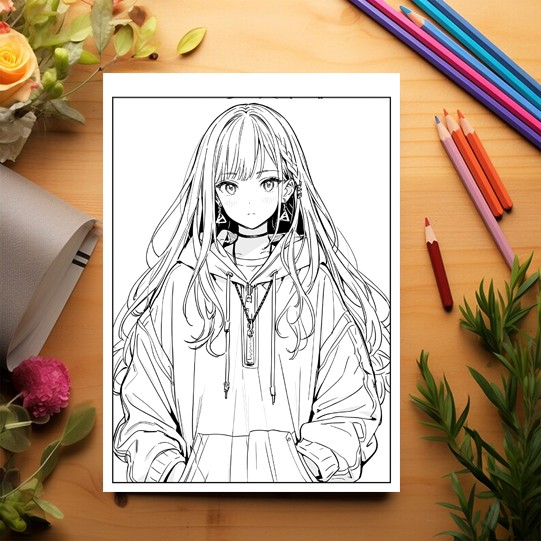 Carte de colorat pentru adulti, 50 de ilustratii, Anime Goth Girls, 106 pagini [3]
