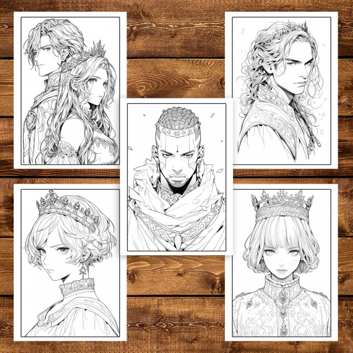 Carte de colorat pentru adulti, 50 de ilustratii, Anime Kings & Queens 106 pagini [4]