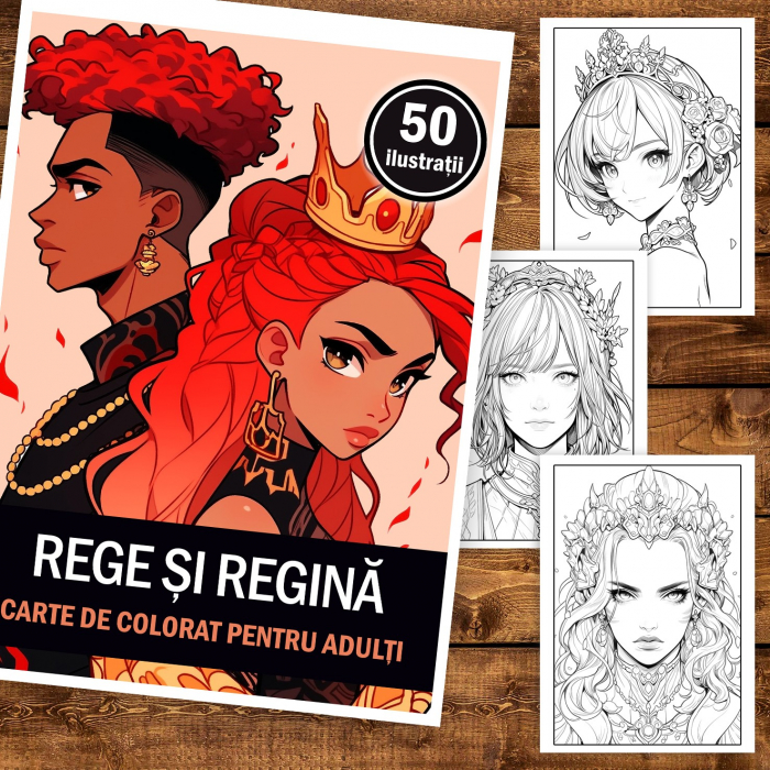 Carte de colorat pentru adulti, 50 de ilustratii, Anime Kings & Queens 106 pagini [2]