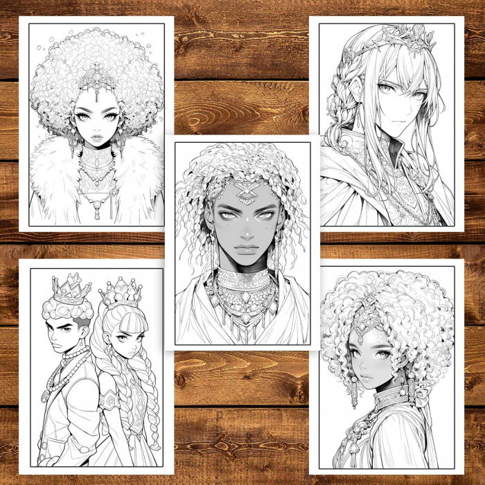 Carte de colorat pentru adulti, 50 de ilustratii, Anime Kings & Queens 106 pagini [6]