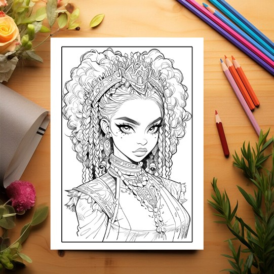 Carte de colorat pentru adulti, 50 de ilustratii, Anime Kings & Queens 106 pagini [3]