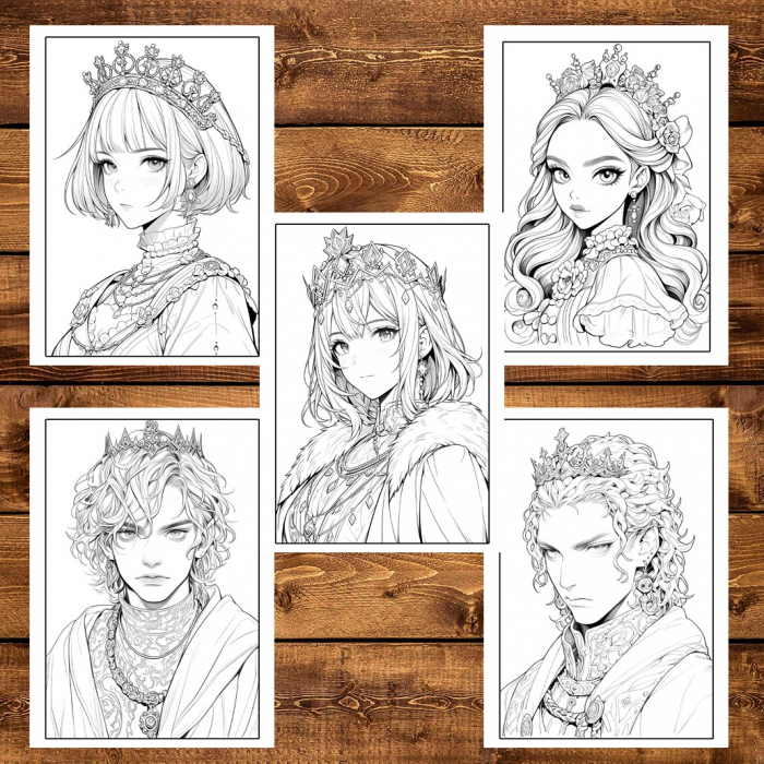 Carte de colorat pentru adulti, 50 de ilustratii, Anime Kings & Queens 106 pagini [5]