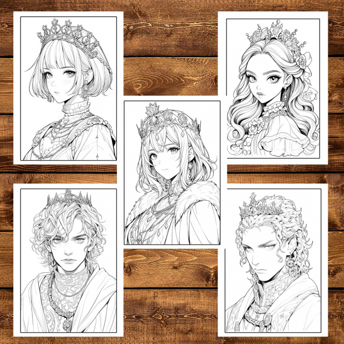 Carte de colorat pentru adulti, 50 de ilustratii, Anime Kings & Queens 106 pagini [5]