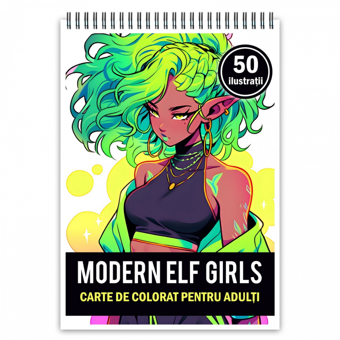 Carte de colorat pentru adulti, 50 de ilustratii Anime Modern Elves, 106 pagini [1]