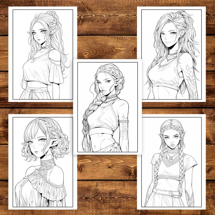 Carte de colorat pentru adulti, 50 de ilustratii Anime Modern Elves, 106 pagini [5]
