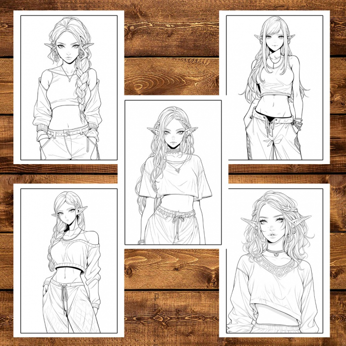 Carte de colorat pentru adulti, 50 de ilustratii Anime Modern Elves, 106 pagini [6]