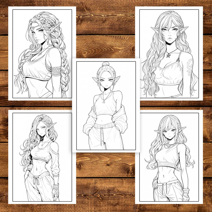 Carte de colorat pentru adulti, 50 de ilustratii Anime Modern Elves, 106 pagini [4]