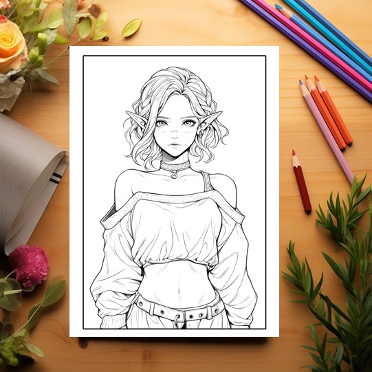 Carte de colorat pentru adulti, 50 de ilustratii Anime Modern Elves, 106 pagini [3]