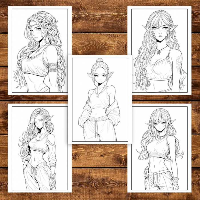 Carte de colorat pentru adulti, 50 de ilustratii Anime Modern Elves, 106 pagini [4]
