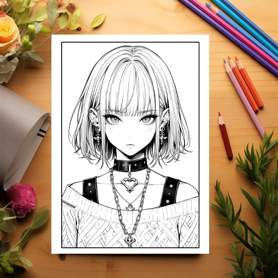 Carte de colorat pentru adulti, 50 de ilustratii, Anime Pastel Goth Girls, 106 pagini [3]