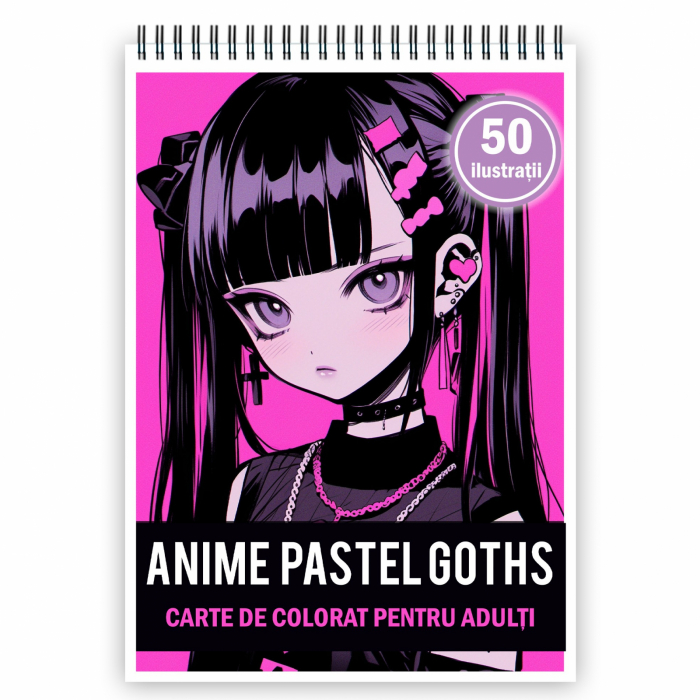 Carte de colorat pentru adulti, 50 de ilustratii, Anime Pastel Goth Girls, 106 pagini [1]