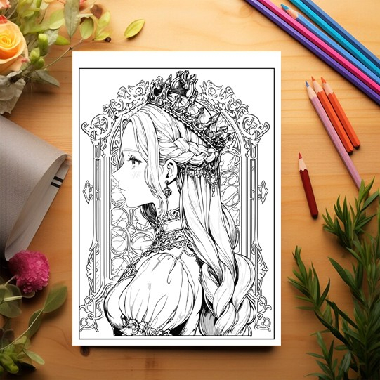 Carte de colorat pentru adulti, 50 de ilustratii, Anime Princesses - Volumul II, 106 pagini [3]