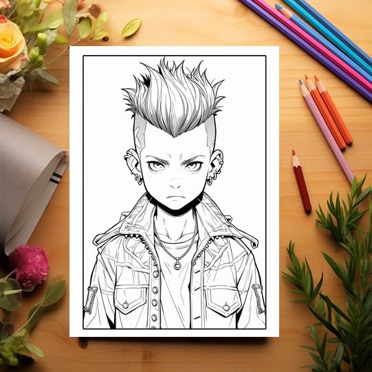 Carte de colorat pentru adulti, 50 de ilustratii Anime Punk Boys, 106 pagini [3]
