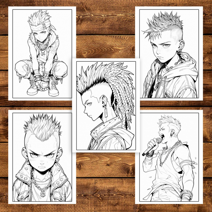 Carte de colorat pentru adulti, 50 de ilustratii Anime Punk Boys, 106 pagini [4]